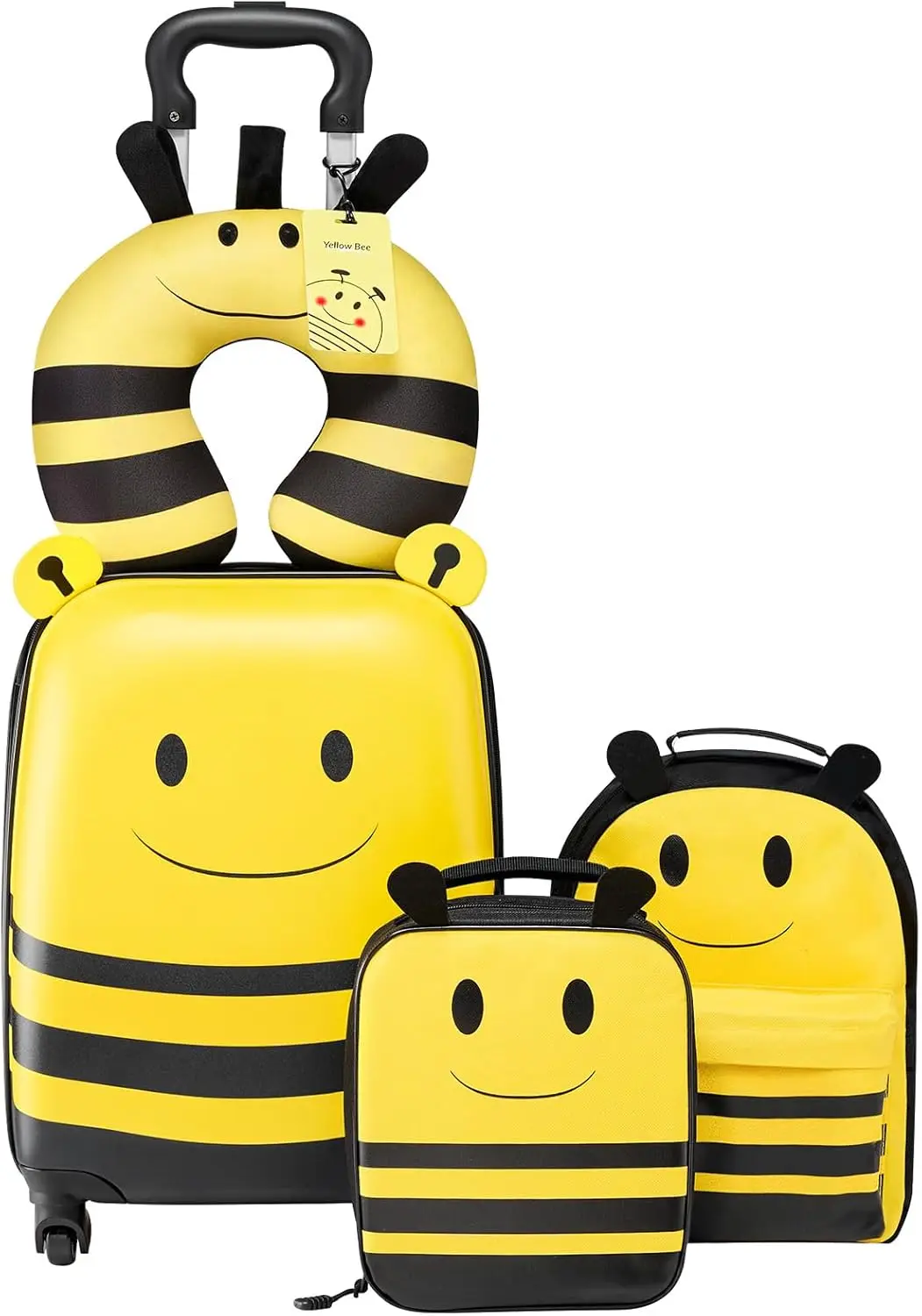 Kids Luggage Set, 5 Piece 18 Inch Hardside Rolling Suitcase with Backpack & U-shape Pillow, Airline Approved Carry on for Girls