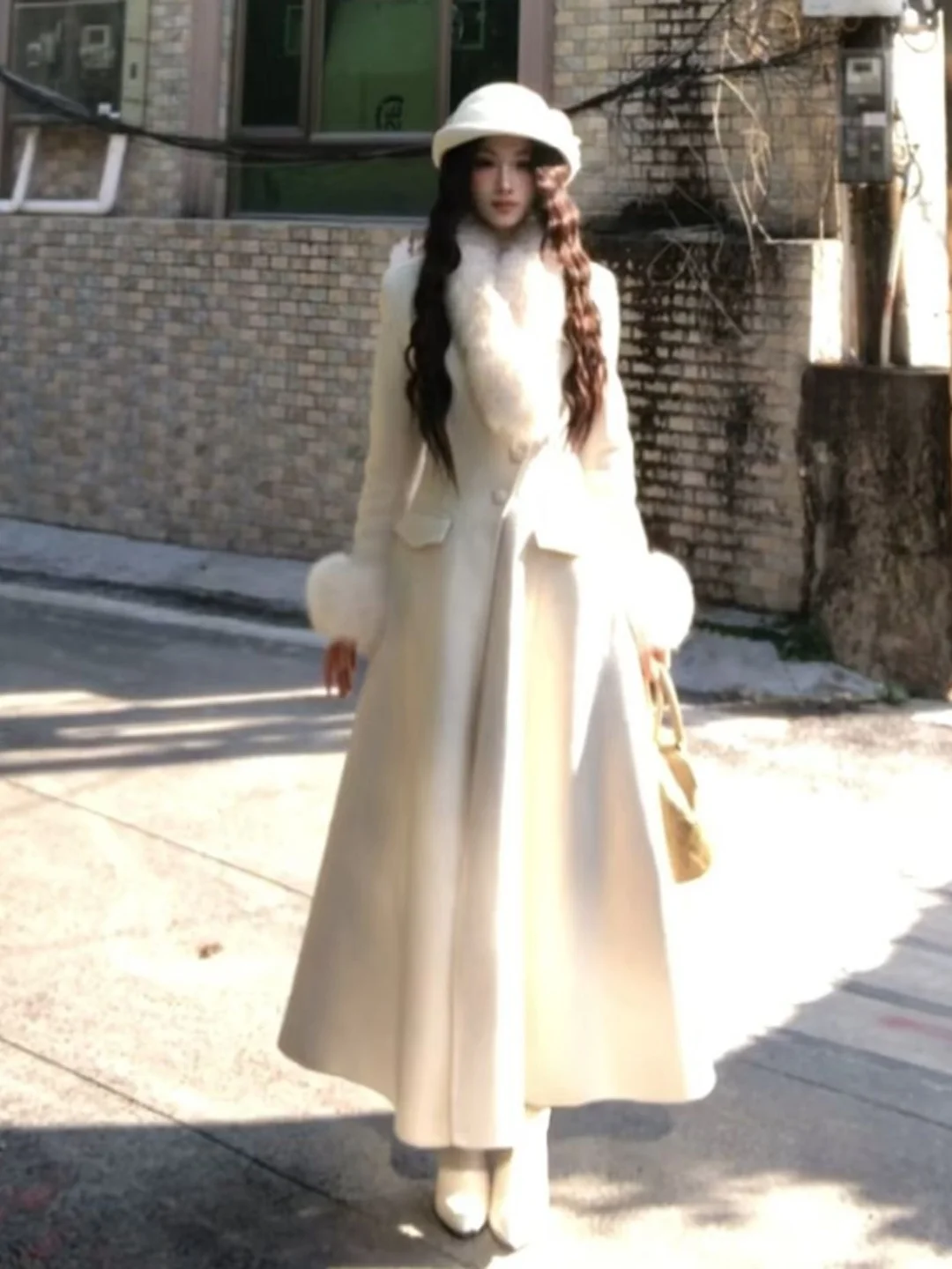 

Korean Sle Long Slim Fit Woolen Coat Soft Ele Faionable Winter Outerwear for Young Women Comfortable Soft Material