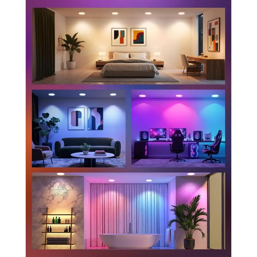 Встраиваемое освещение 6-дюймовый, RGBCW Бесшумные встраиваемые потолочные светильники, модернизированный светильник с регулируемой яркостью, совместимый с Алексом