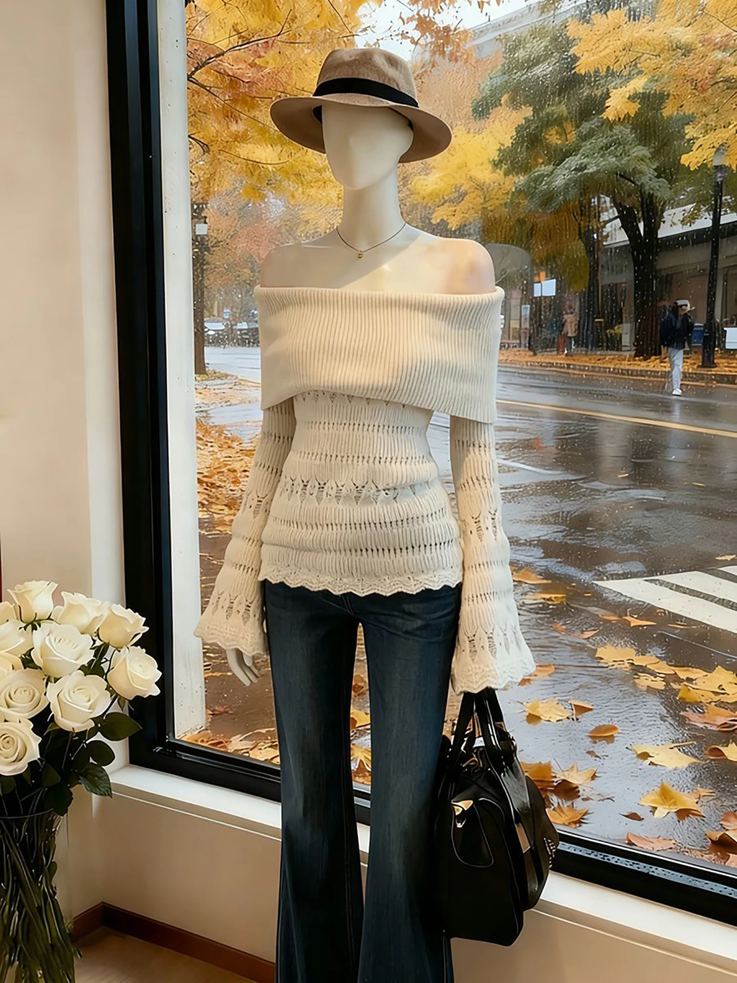 السيدات الجوف خارج محبوك سترة أجراس الكتف Sve التخسيس تنوعا ربيع الخريف Faionable أعلى مثير Sle طويل Sve