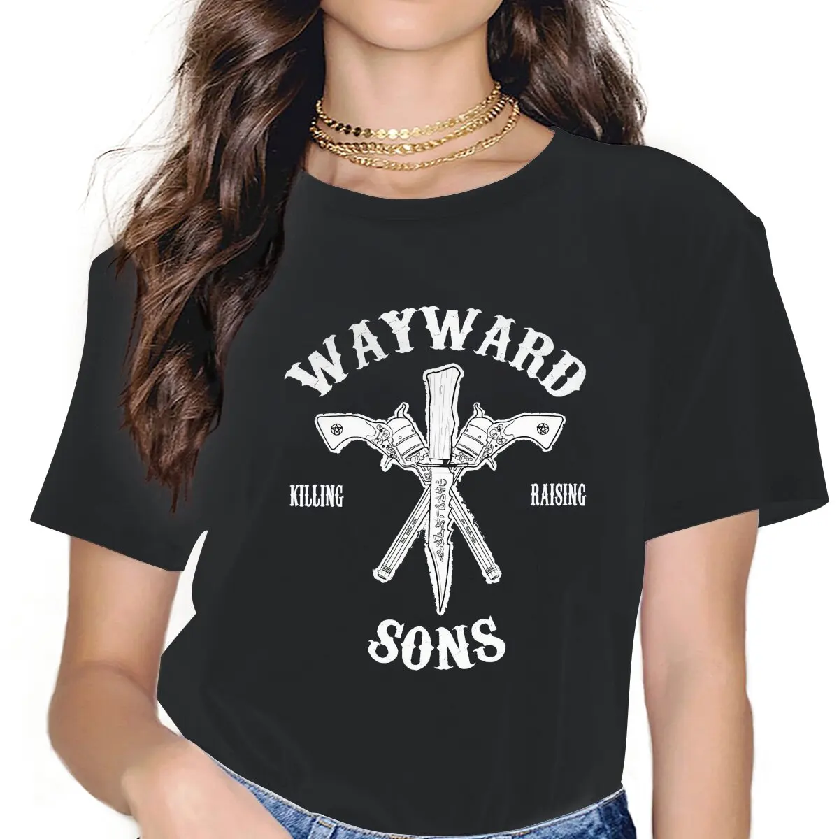 Wayward Sons  Women T Shirts Supernatural Bobby Singer TV Humorous Tees Short Sleeve Crew Neck T-Shirts Cotton Original Clothes