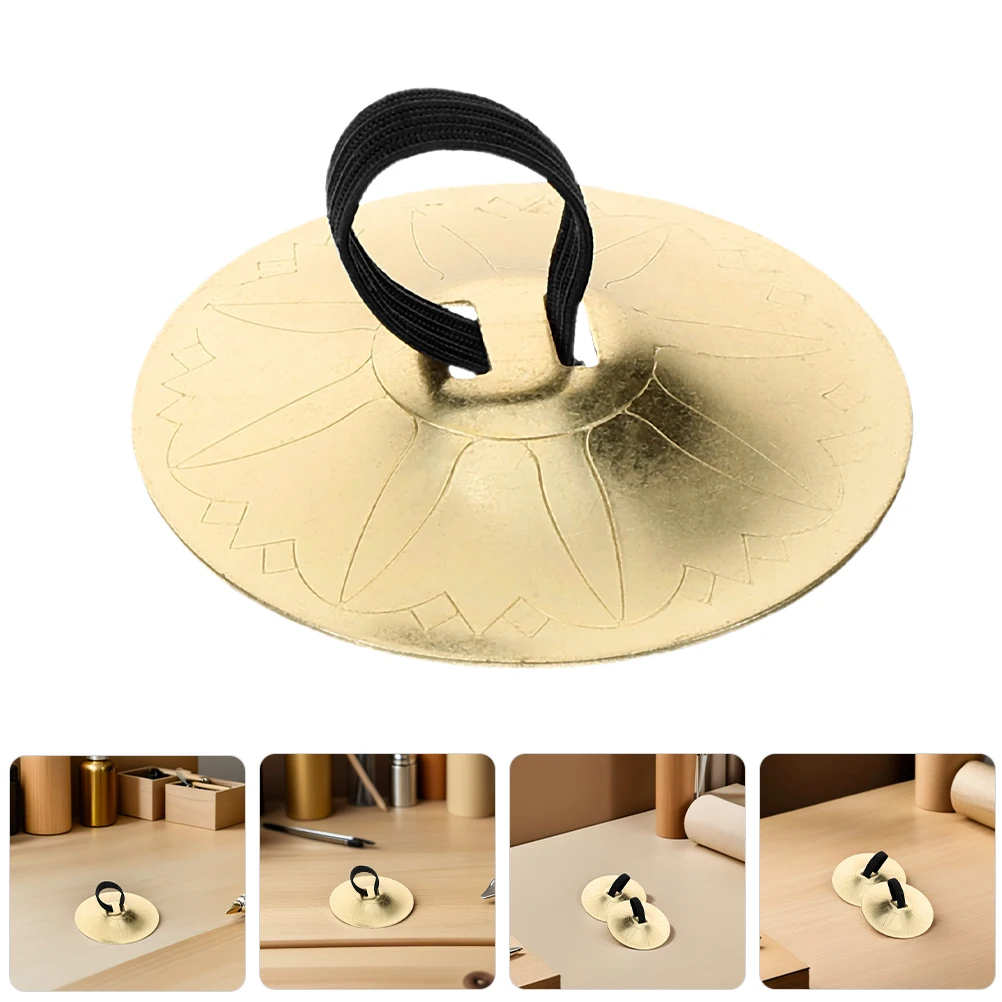 

2 Pairs Belly Dancing Finger Cymbals Dance Musical Instrument Props Golden Copper for Child