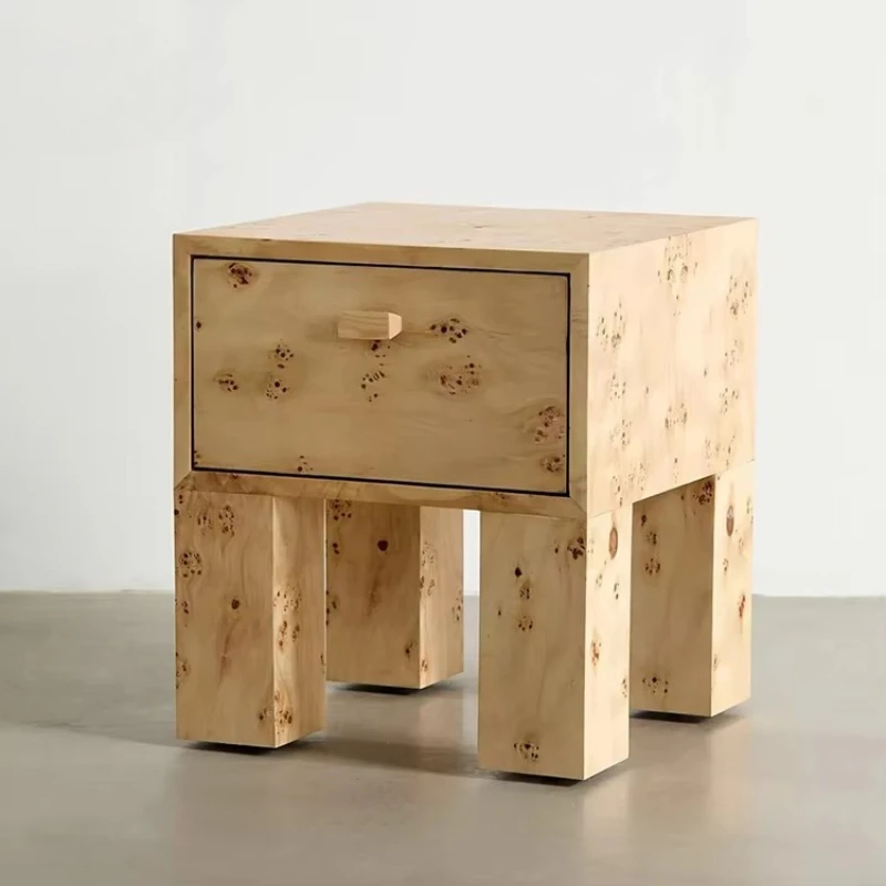 Modern minimalist hotel bedroom tree tumour texture bedside table with drawers villa wooden bedside table furniture