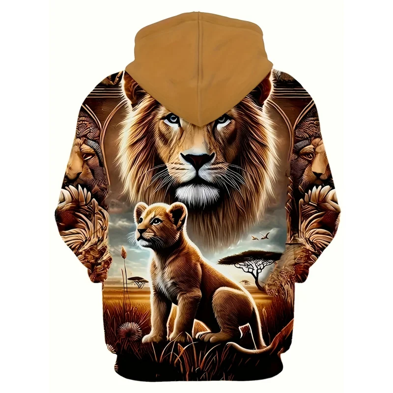 هوديي كاجوال بأكمام طويلة بنمط الأسد المقدس والأسد الصغير ثلاثي الأبعاد للرجال مع جيب برباط، معطف رياضي بنمط عصري، مقاس S #3