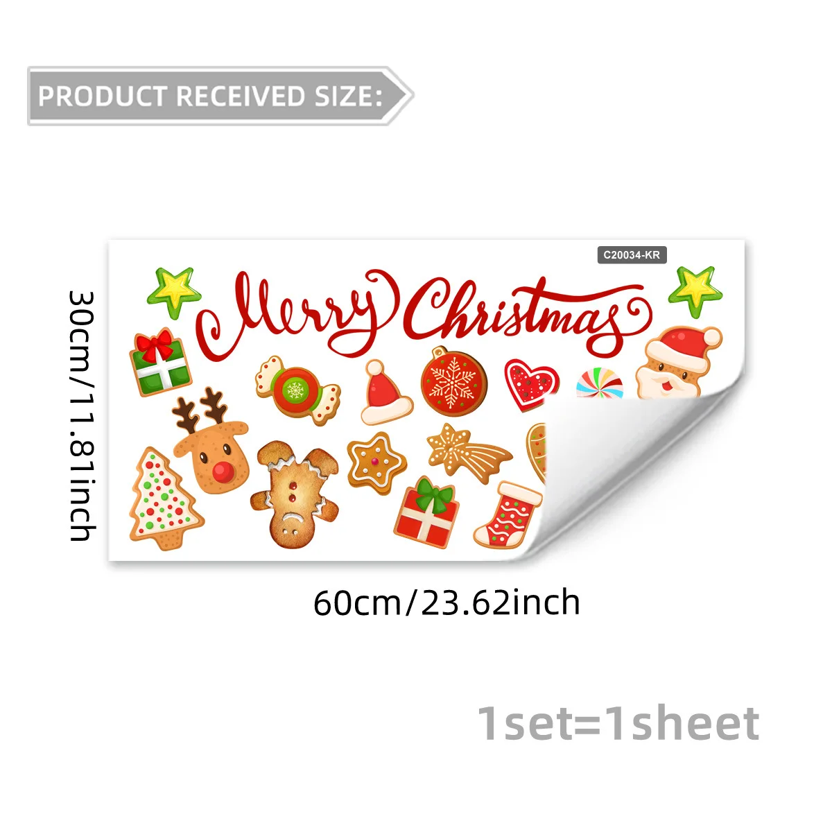 Charming Home Festive Aesthetic PVC Stickers Easy Application 30*60cm 11.81*23.62inches Christmas Wall Stickers