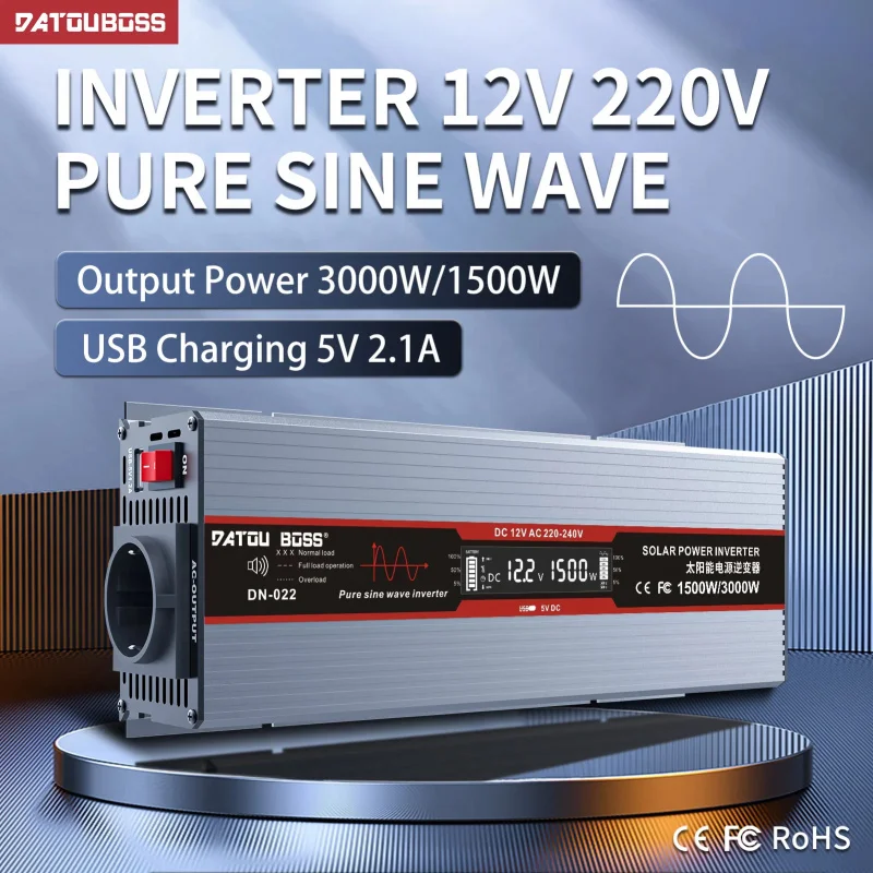 Pure Sine Wave Inverter 12V Into 220V Car Home High Power 1500W Battery Converter