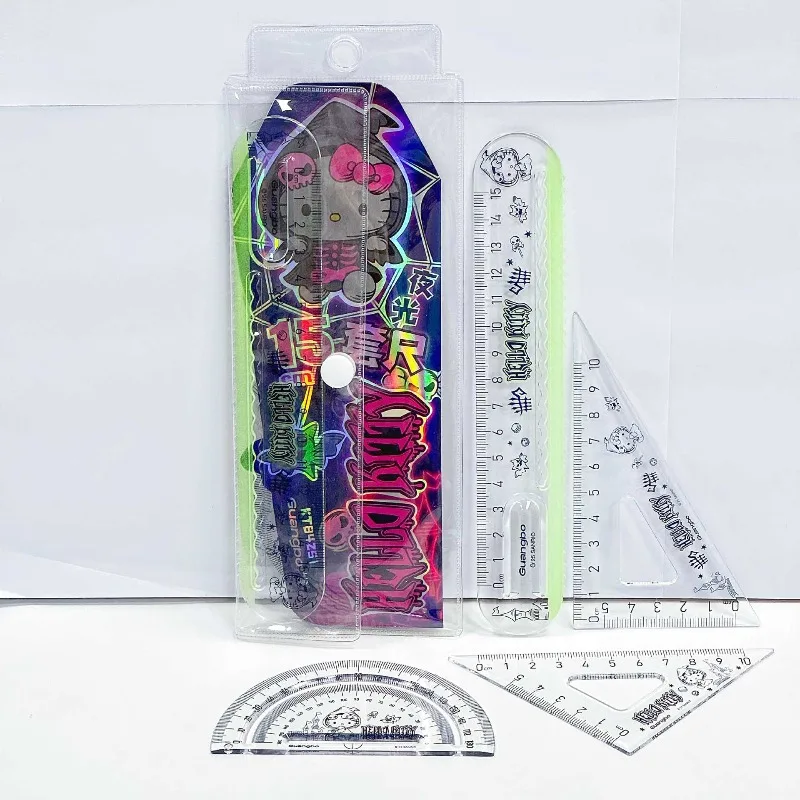 

24pcs Hello Kitty Ruler Set Cartoon Anime Cute Girl Student Supplies School Accessories Desktop Ornaments Holiday Gift Wholesale