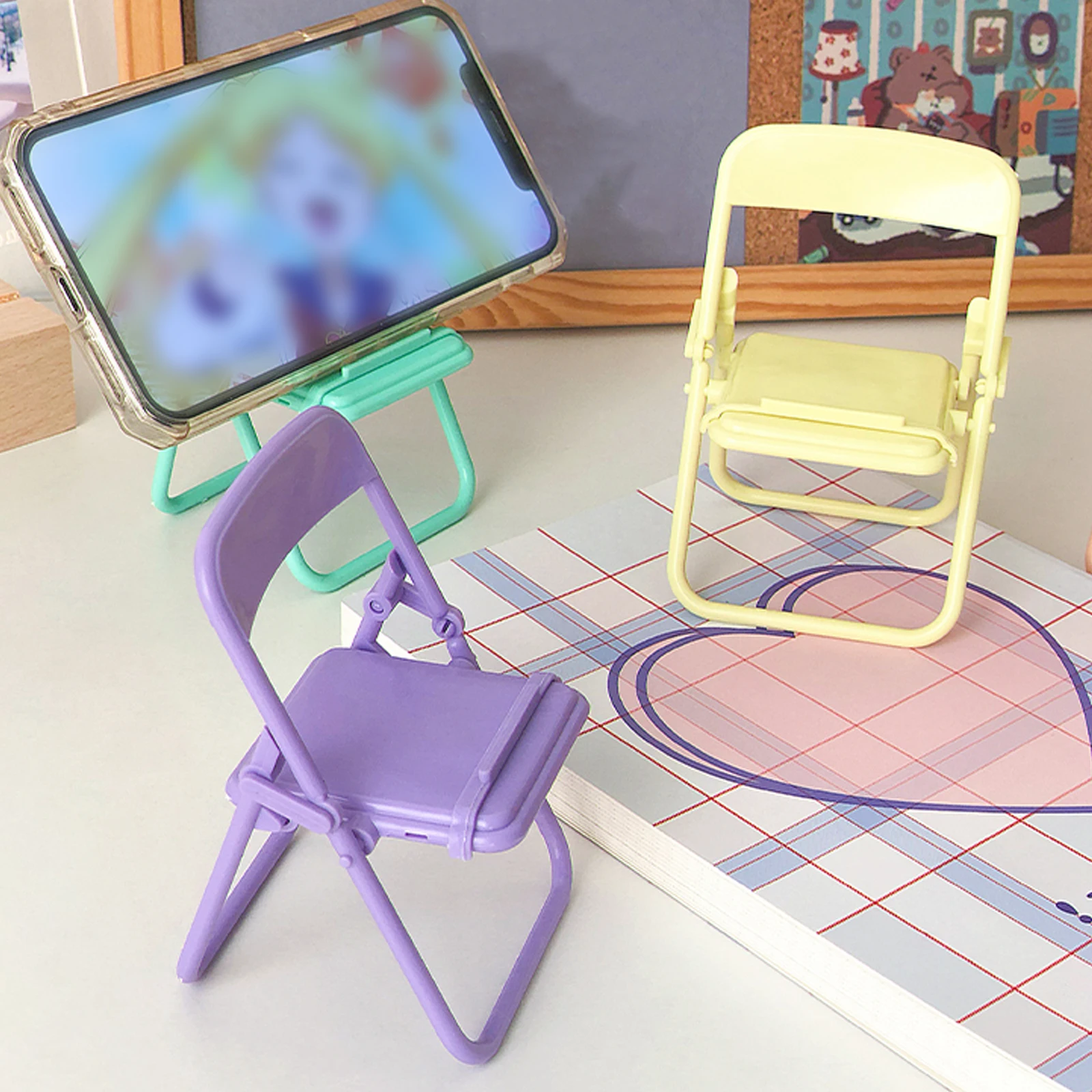 

Mini Stand Foldable Chair Stand Creative Candy Color Cute For Desk Funny Phone Chair Shaped Holder Cute Desktop Decoration