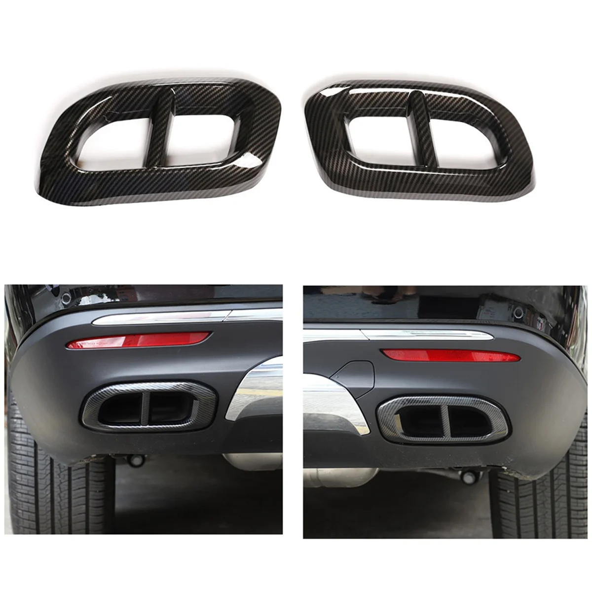 For Mercedes Benz GLC GLE 350 450 GLS W167 X253 X167 20-22 Car Muffler Exhaust Pipe Tail Cover Trim, ABS Carbon Fiber