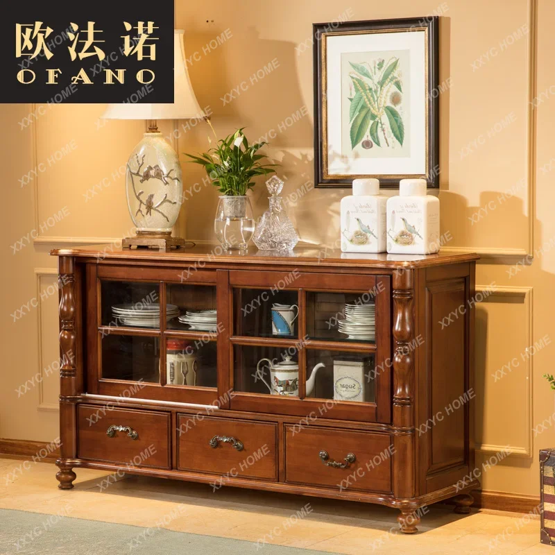 All solid wood  side cabinet wine cabinet integrated against the wall tea kitchen cupboard