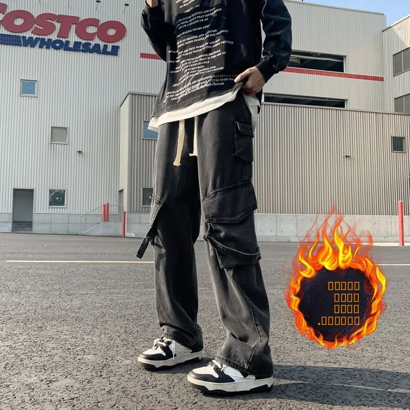 

Мужские джинсы в стиле ретро American Vibe, свободные прямые брюки с эффектом потертости, модные повседневные длинные брюки из хлопкового денима