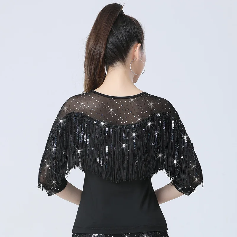 여성용 성인 라틴 스타일 재즈 모던 댄스 의상 탑 볼룸 댄스 스팽글 태슬 공연 의상 레이브 의상