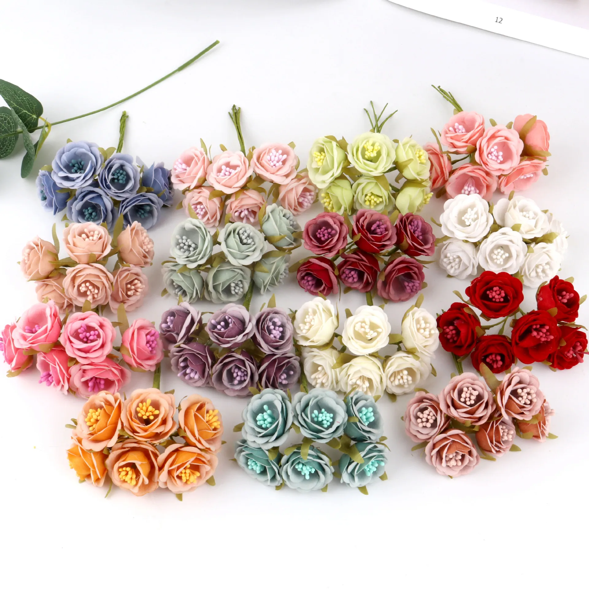 6PC Artificial Flowers Silk Tea Rose Wedding Bouquet Decorative Wreath Christmas Decoration for Home Diy Gifts Box Bride Brooch