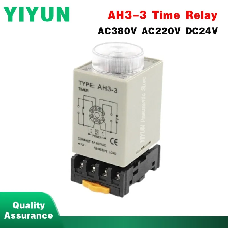 1pc AH3-3 Time Relay Relays With Base 8-pin Adjustable Power-on Delay Switch Controller AC380V AC220V DC24V Timer
