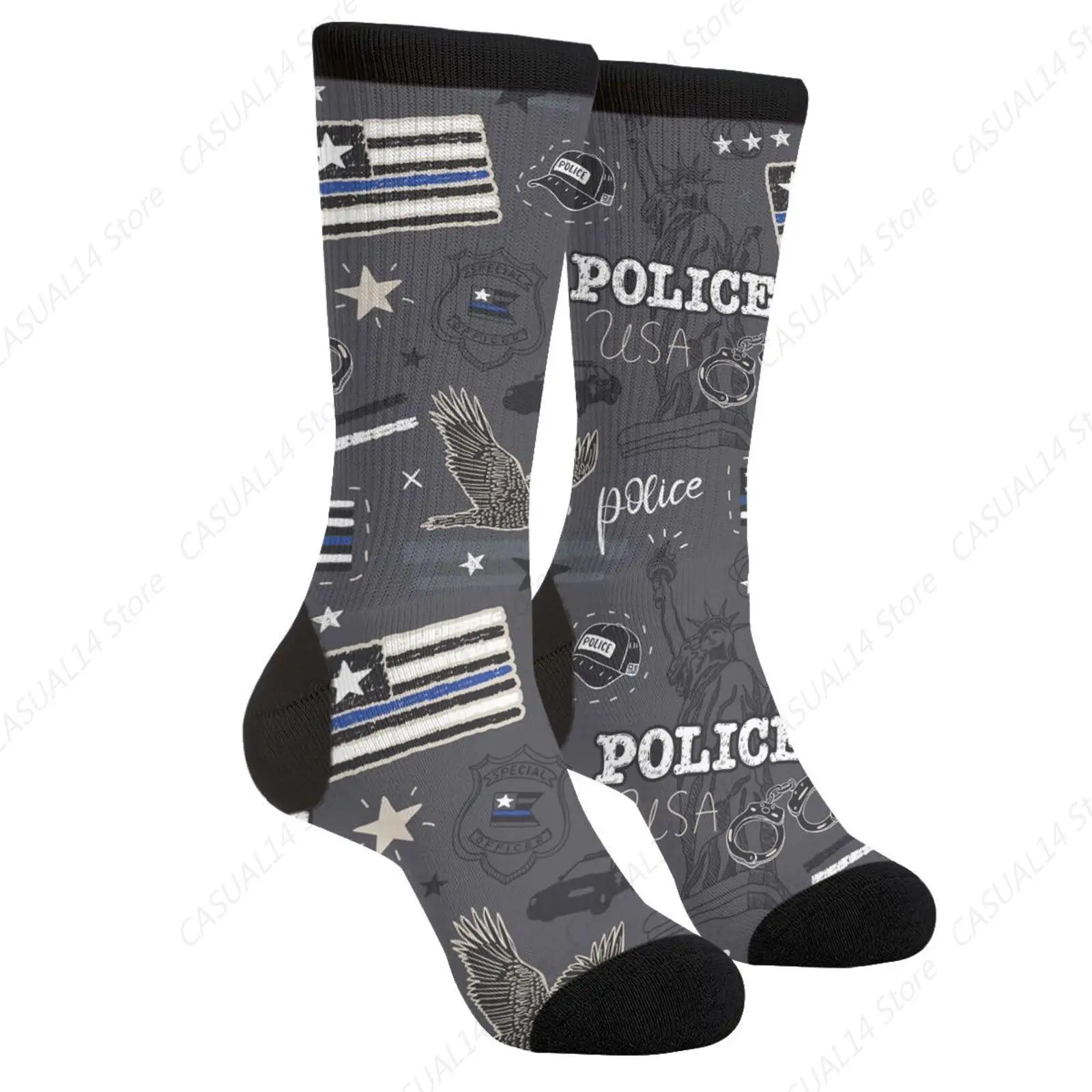 Usa Police Flag Handcuffs Statue Of Liberty Police Car Casual Funny Funky Novelty Socks For Men Women