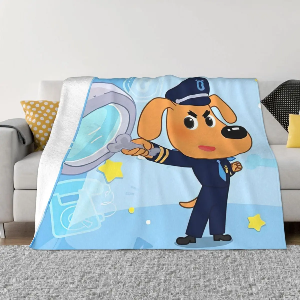 Sheriff Labrador Anime Cartoon Blanket Flannel Autumn/Winter Cute Dog Super Warm Throw Blanket for Sofa Couch Plush Thin Quilt