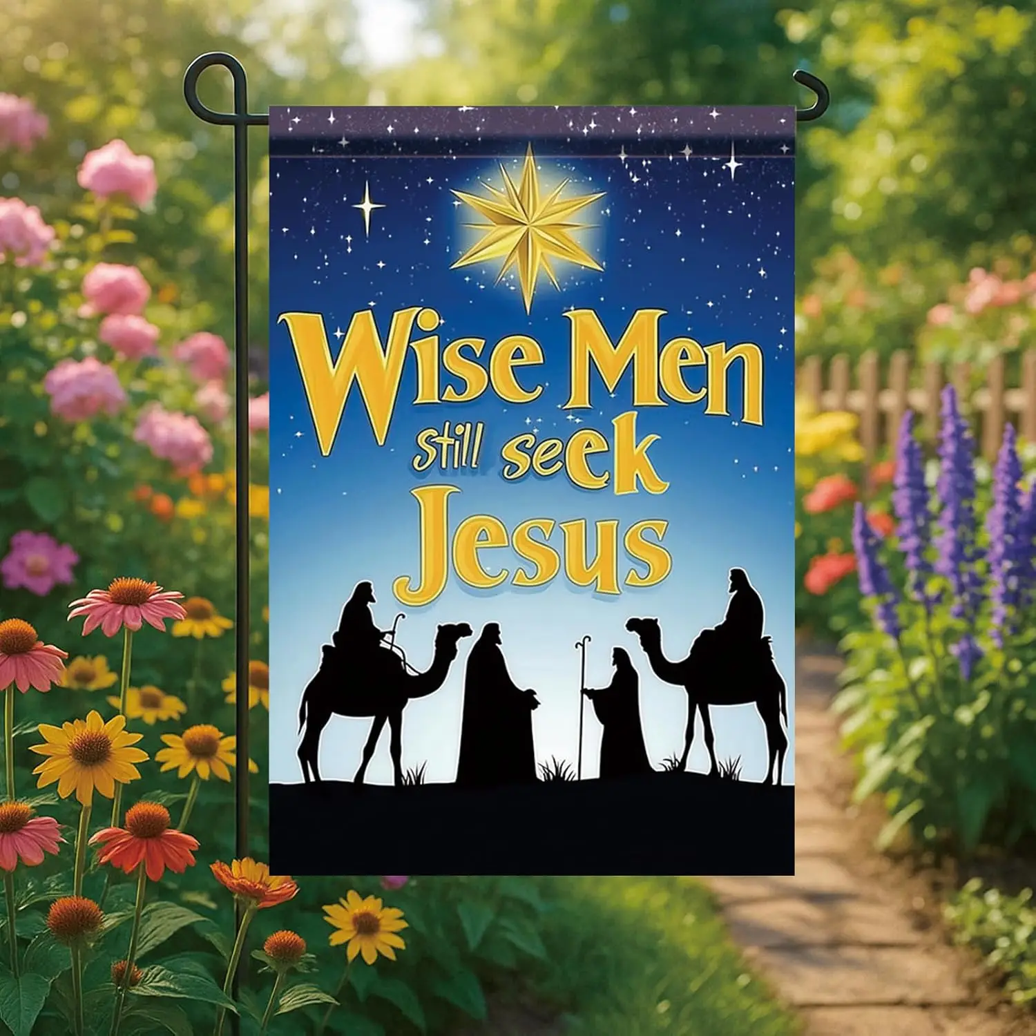 Christmas Garden Flag 12x18 Inch Wise Men Still Seek Jesus Nativity Scene Outdoor Yard Porch Lawn Banner for Holiday Seasona SSL