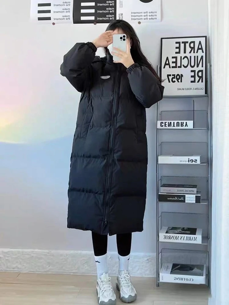Manteau d'hiver en duvet de coton pour femme, Long au-dessus du genou, coupe ample, coréen, en Fiber de Polyester, gilet intérieur, fermeture à glissière
