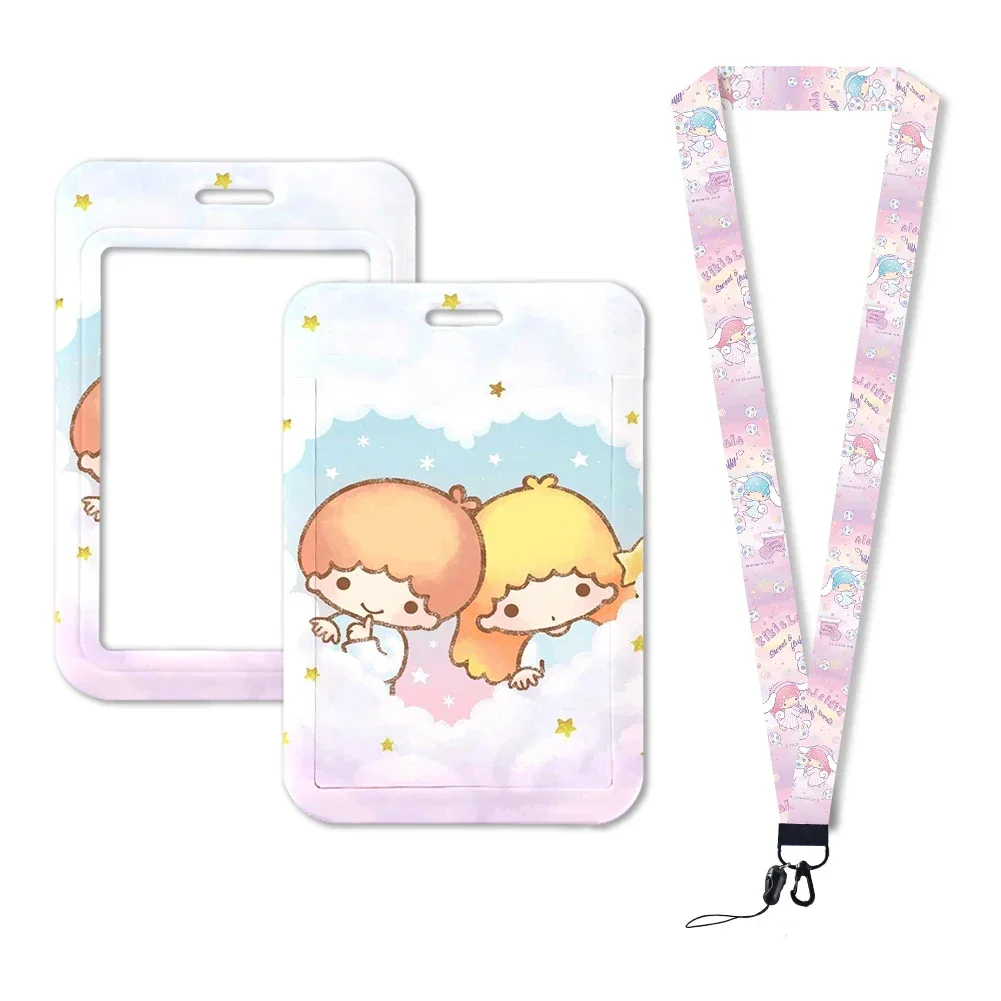 Sanrio Little TWIN Stars สายคล้องกระเป๋าใส่บัตรเครดิตธุรกิจ, สายคล้องคอพวงกุญแจแขวนเชือกที่ยึดป้าย ID