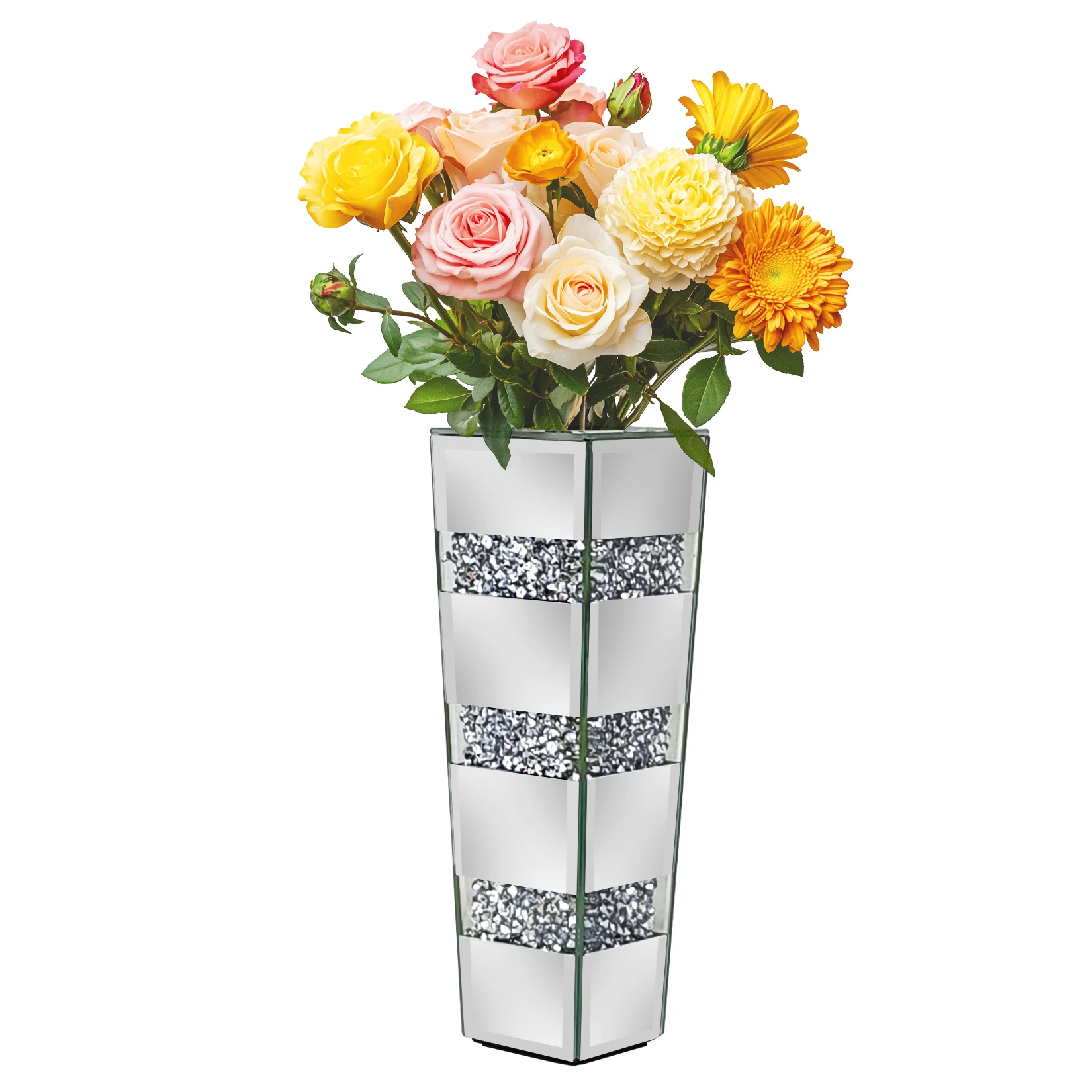Geschliffene Diamant-Spiegelblumenvase Stehende Blumenarrangement-Vase