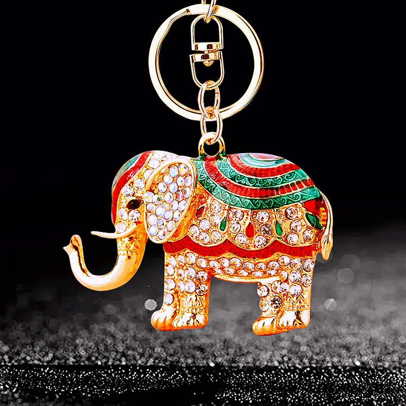 Cute Enamel Crystal Elephant Keychain Animal Keyring Pendants For Women Girls Handbag Accessories Key Chain