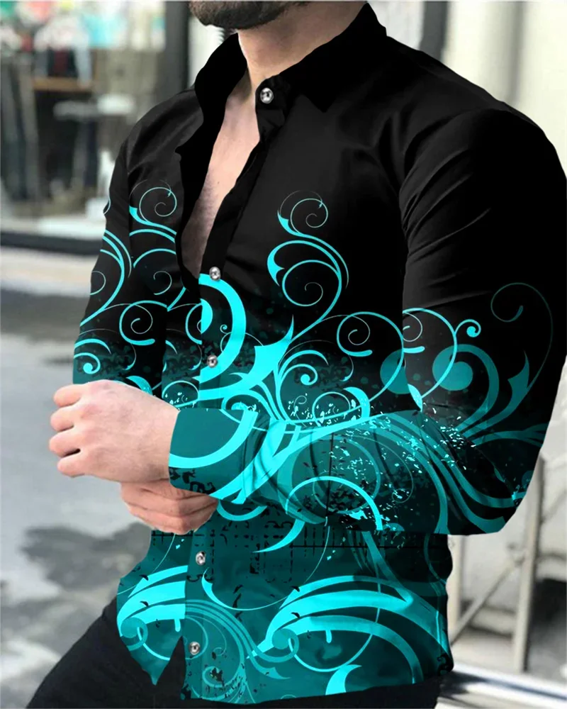 Fashion New Snowflake 3D Printed Shirt S-6XL2024 Casual Long Sleeve Lapel Cardigan Club Street Cool Men\'s Top Summer Shirt