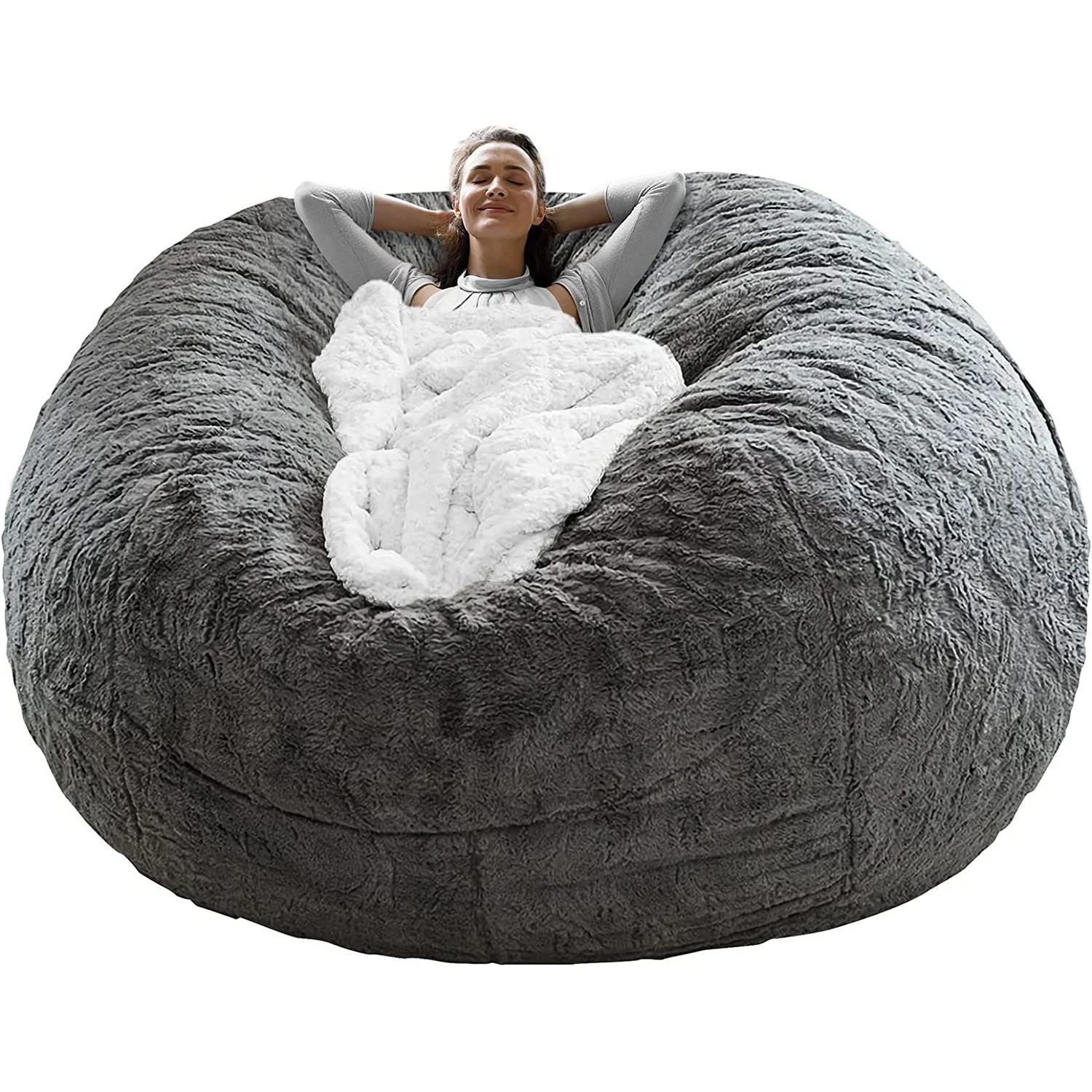 

5FT Bag Chair Cover Chair Cushion Big Round Soft Fluffy PV Velvet Sofa Bed Cover Lazy Sofa Bed Cover (Cover only No filler)