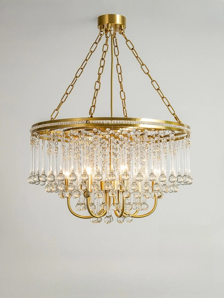 

Living room lamp American French light luxury all-copper crystal snot lamp atmospheric villa dining room bedroom lamp