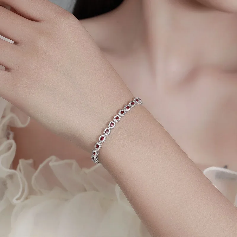 ShinyGold  Luxury Solid Platinum PT950 Women's Red Blue Green Moissanite Diamond Bracelet Rob Tennis Bracelet