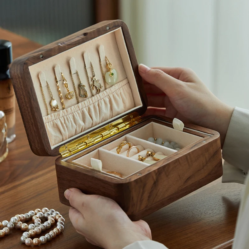 

Wood Jewelry Storage Box Necklace Ring Jewelry Organizer Box Women Earring Bracelet Accessory Storage Boxes Retro Display Boxes