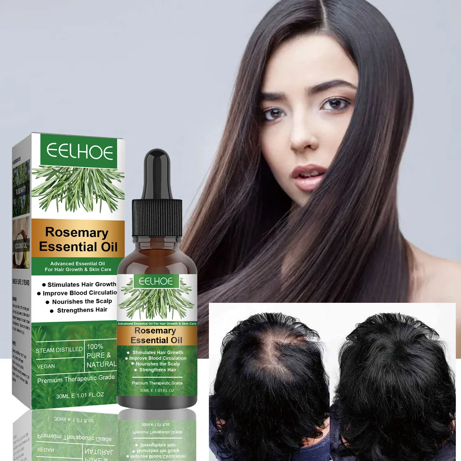 30ml Eelhoe Rosemary Hair Care Essential Oil Nourish Hair Root, Strengthen Hairs, Improve Dry Hair, Manic and Smooth Hairs Care