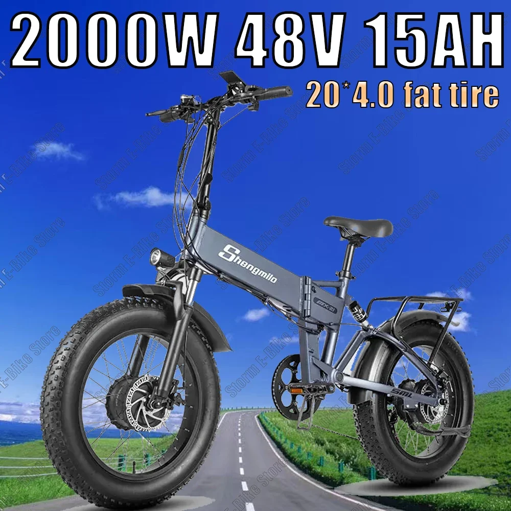 Mountain Electric Bike MX21 2000W Dual drive 48V15AH Removable battery 20*4.0 Fat Tire Portable E-bicycle Foldable City E-Bike