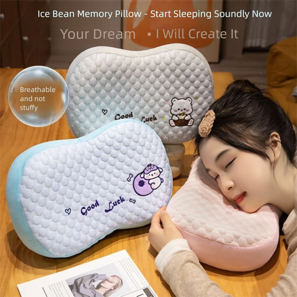 Ice Bean Handwarmer Kussen Dubbelzijdig Super Zacht Kantoor Dutje Kussen Cartoon Hoge Rebound Geheugen Kussen Gevuld Vrouwelijk Cadeau