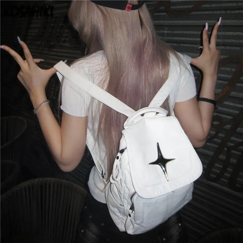 Y2k Aesthetic Streetwear Casual Rucksacks Japanese Simple Fashion Women Vintage Backpacks 2024 Trendy Students Femme Schoolbags