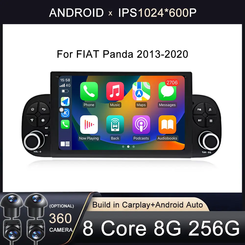 For Fiat Panda 2013 2014 2015 2016-2020 Android 16 Built-in Wireless Carplay Auto Car Radio Multimedia Player GPS Head Unit