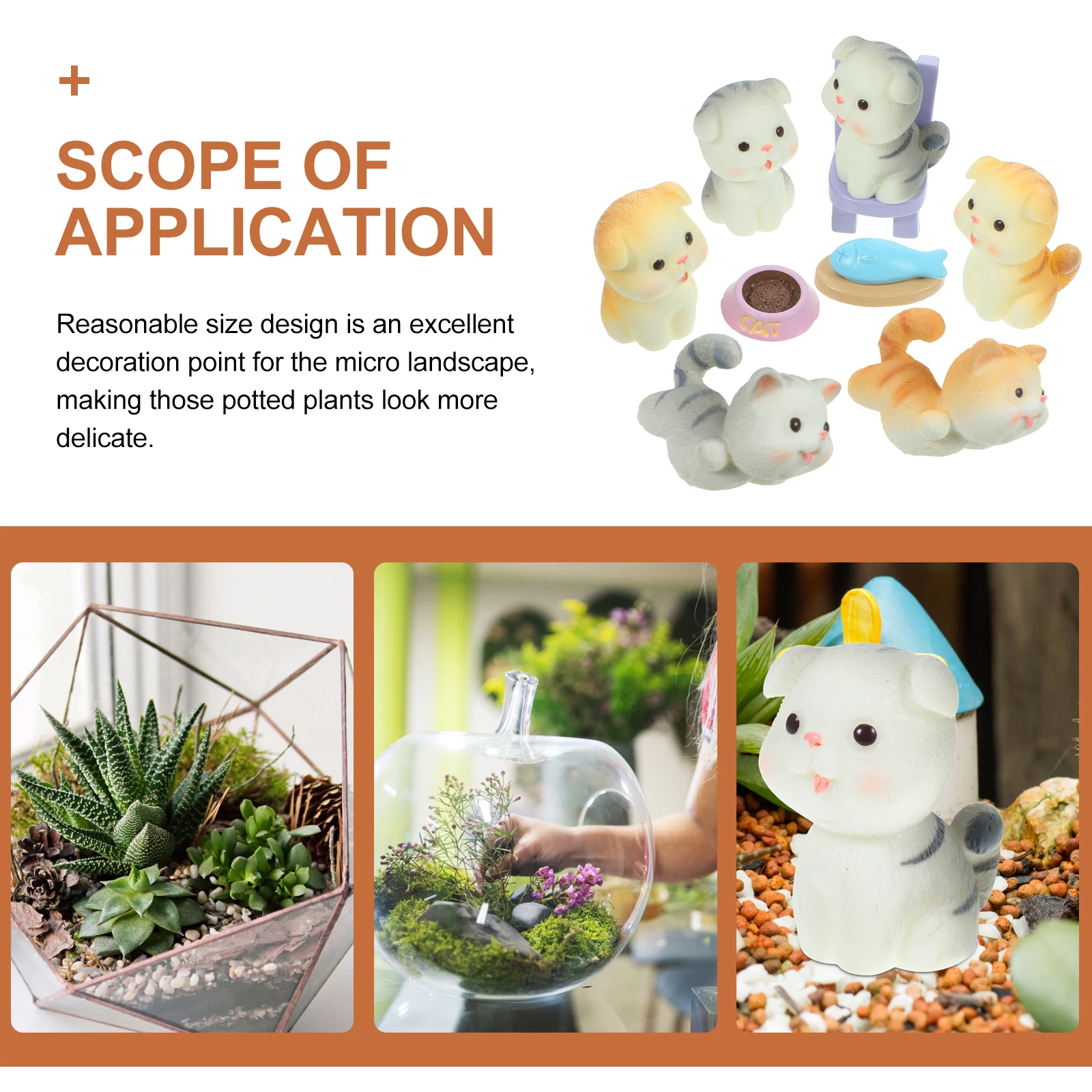 

10Pcs Cat Desktop Ornaments Resin Bonsai Decoration Durable Waterproof Mini Garden Accessories for Flower Pots