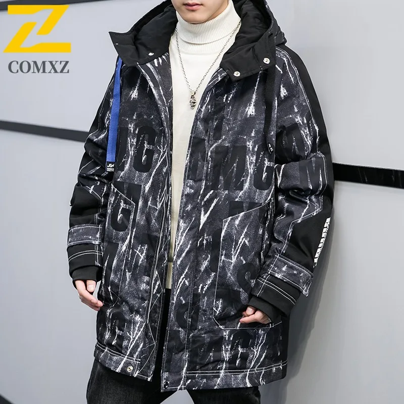 COMXZ Men Puffer Jacket Hong Kong Style Trendy Ski Street Warm Loose Travel Cotton Padded Jacket High Quality Snow Winter Jacket