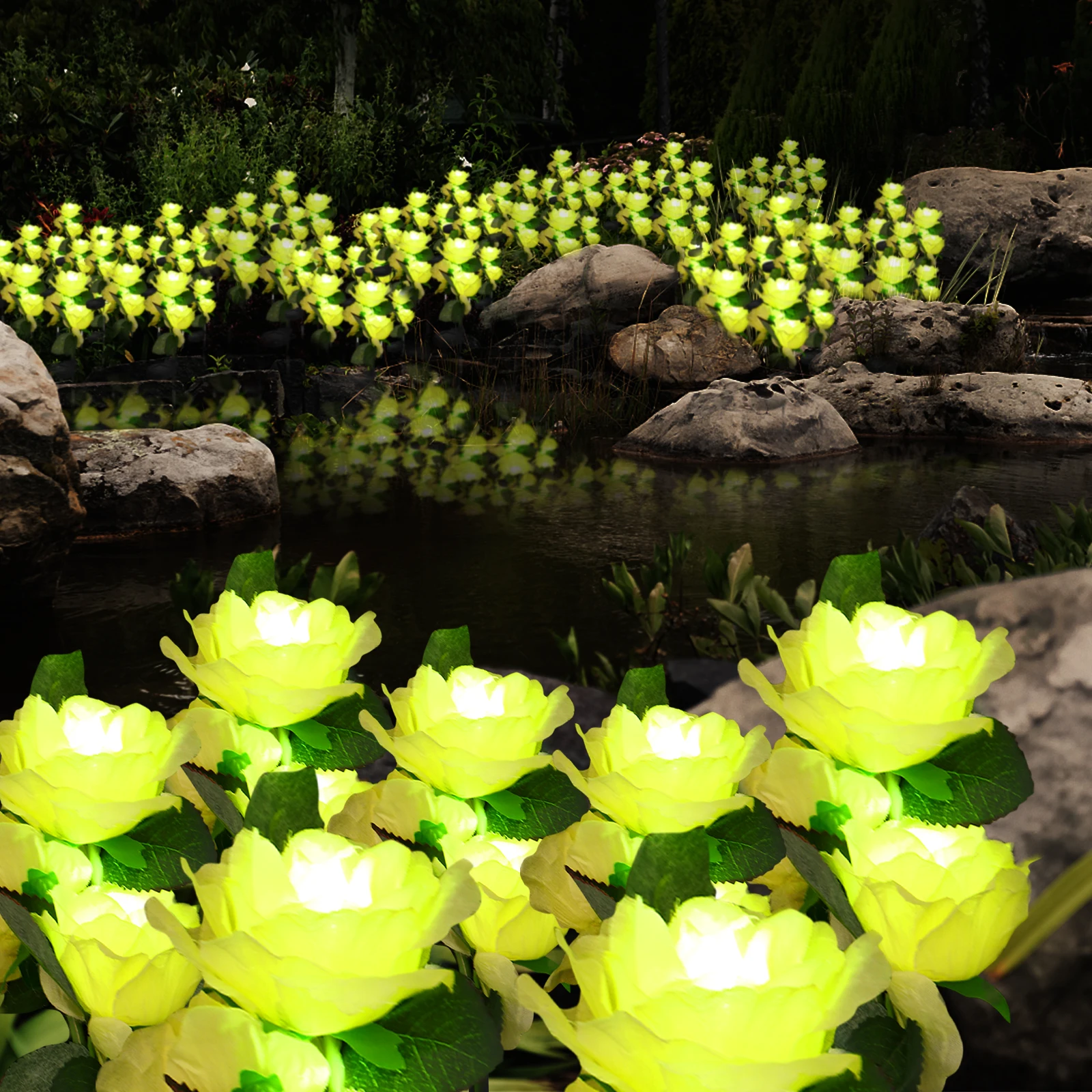 

Flower Lamp Solar LED Roses Light Artificial Decorations Lawn Lights Yellow Outdoor Flowers