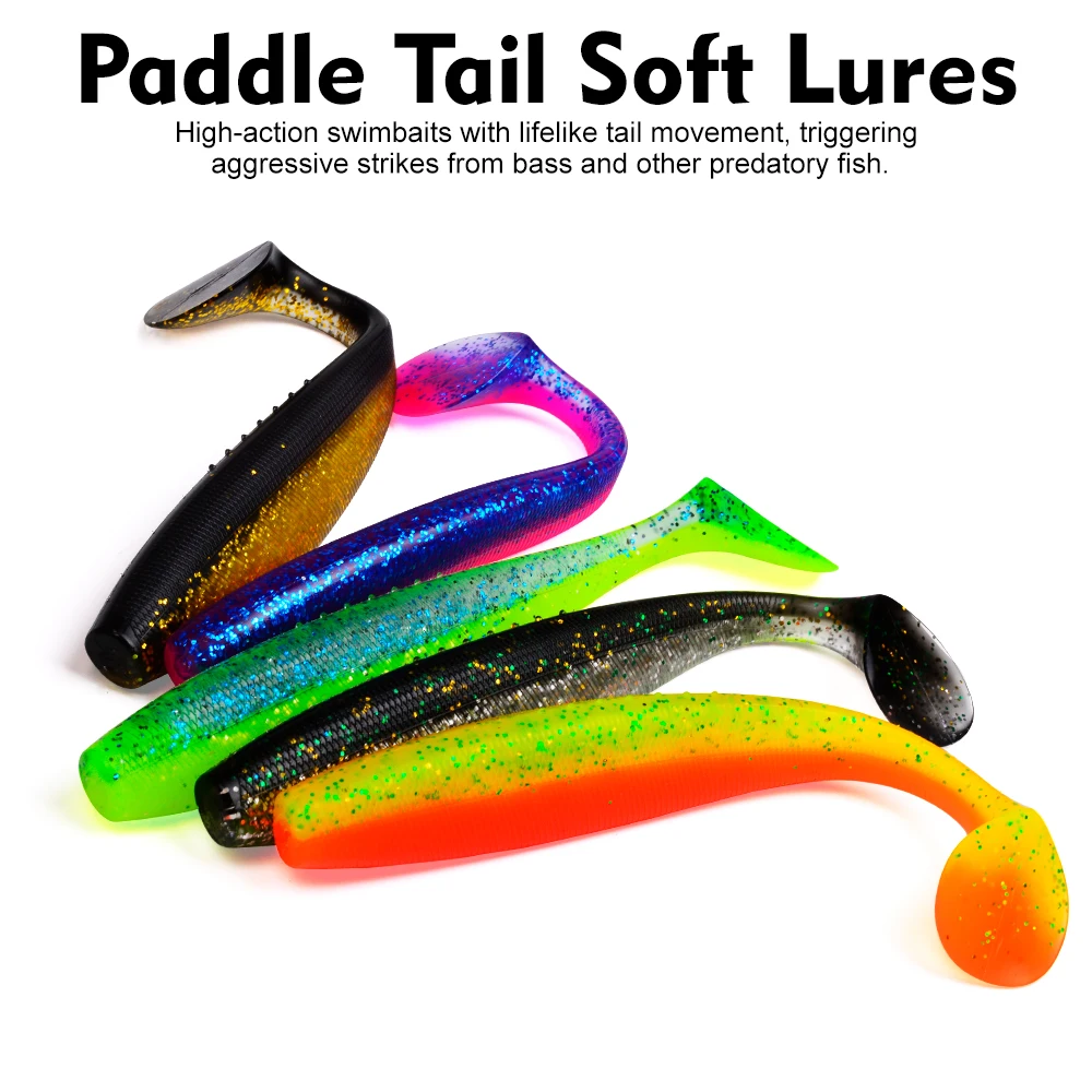 Sunlure 4 Stück/Beutel T-Tail Paddle Weichköder Künstlicher Silikon-Glitzer-Swimbait 14,5/17,5 cm Weichköder für Bass-Salzwasserfischen Pesca – Detail 7