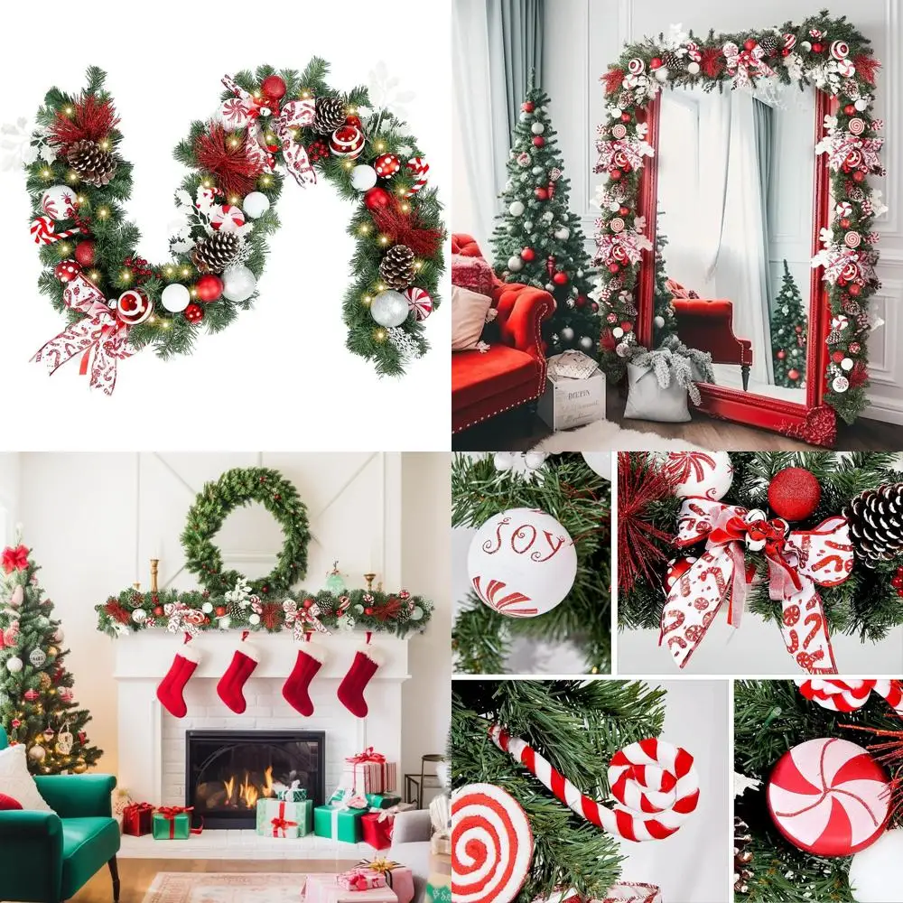 

Battery-Powered 72 Red & White LED Christmas Garland with 35 Lights for Indoor/Outdoor Holiday Decor