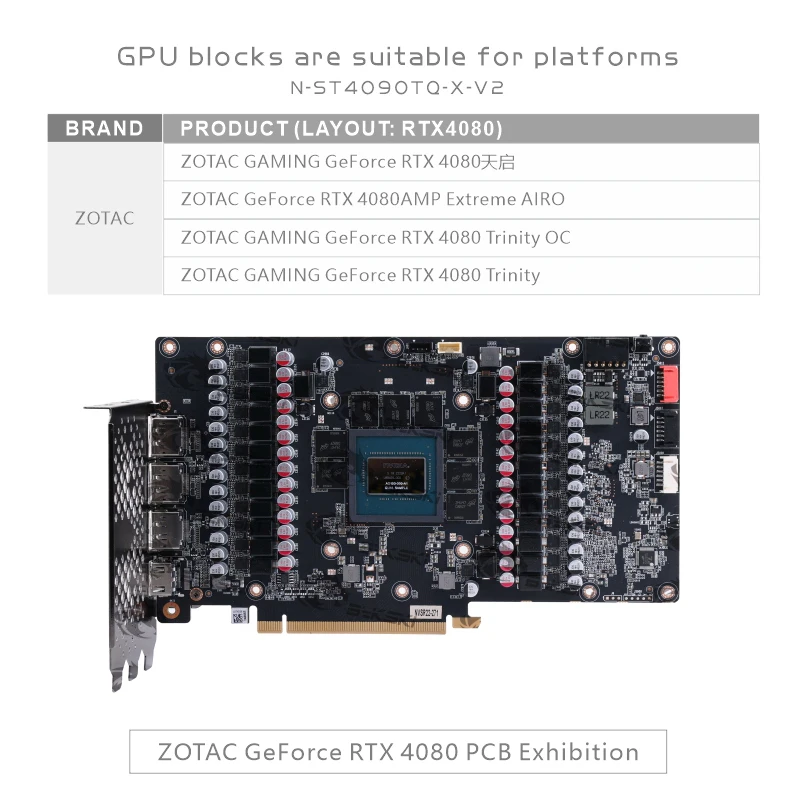 Bykski GPU Block for ZOTAC RTX4090 Trinity OC/AMP Extreme AIRO /Manli RTX 4090 Gallardo Video Card Copper Cooler RGB Radiator