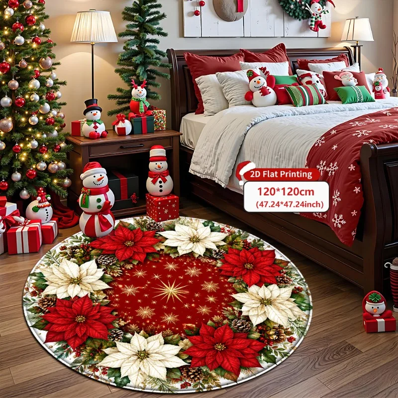 Tree Collar Round Patchwork Quilt Design Snowmen Trees Stars Bell Apples Front Door Floor Decor 80x80cm