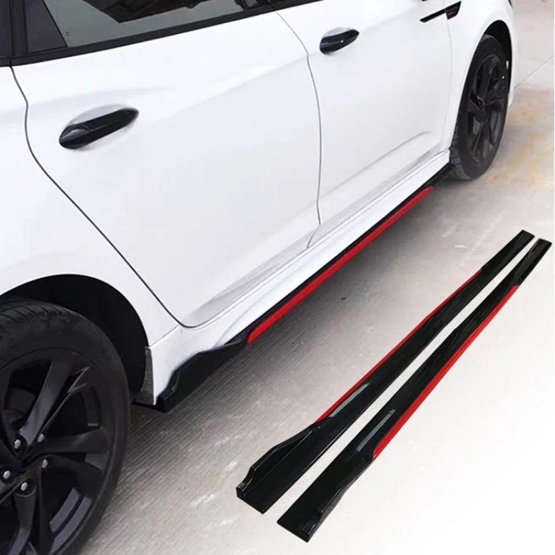 4PCS Universal Red Black 2.4M Side Skirt Extensions Car Side Skirts Winglet Splitters Lip Universal