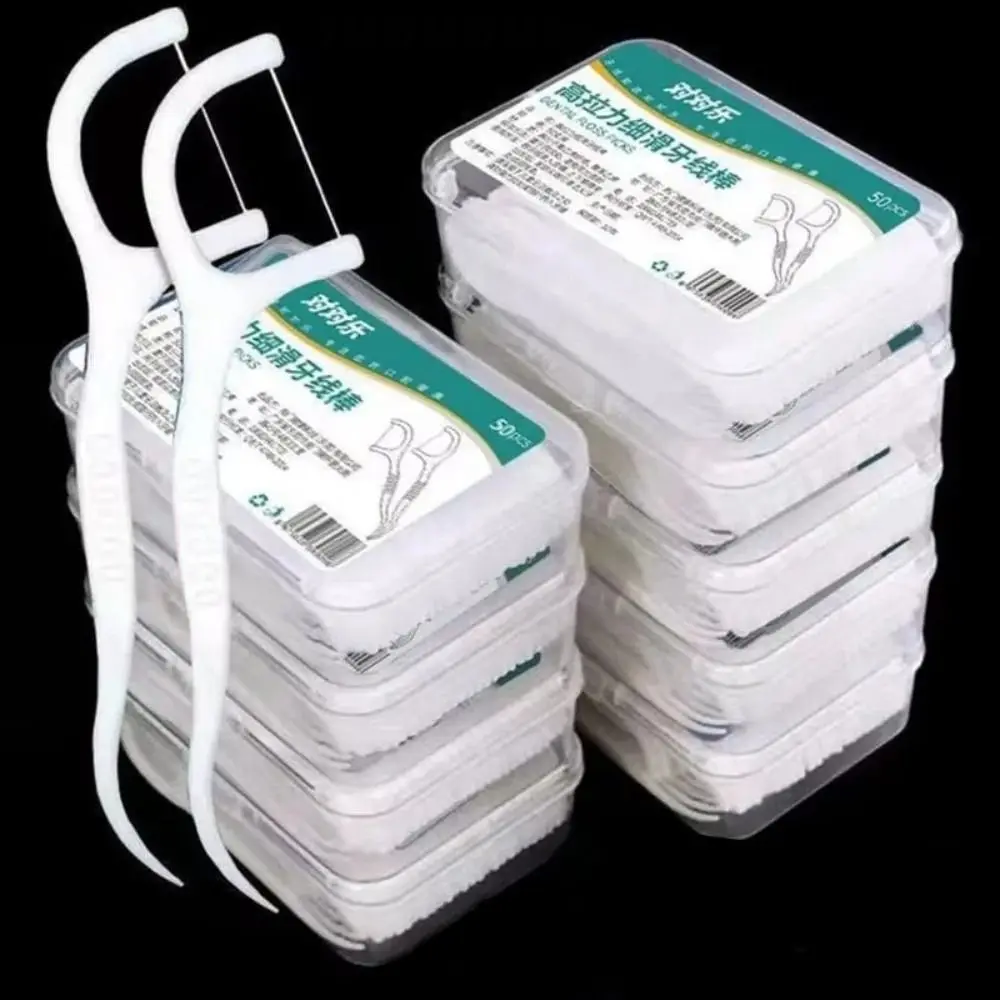 

50 шт./упак. Зубная нить высокой прочности в портативном пластиковом футляре, одноразовые флоссеры для гигиены полости рта