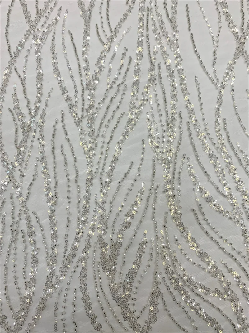 1yard 130cm wide Silvery Glass Beading Sequin Tulle Mesh Lace Fabric Shiny Bride Wedding Dress Gown Sewing Accessory