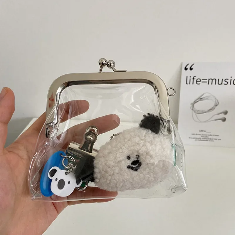 2025 Transparent Coin Purse Lipstick Credit ID Card Iron Mouth Clip Wallet Portable Bus Card Holder Multifunctional Change Purse