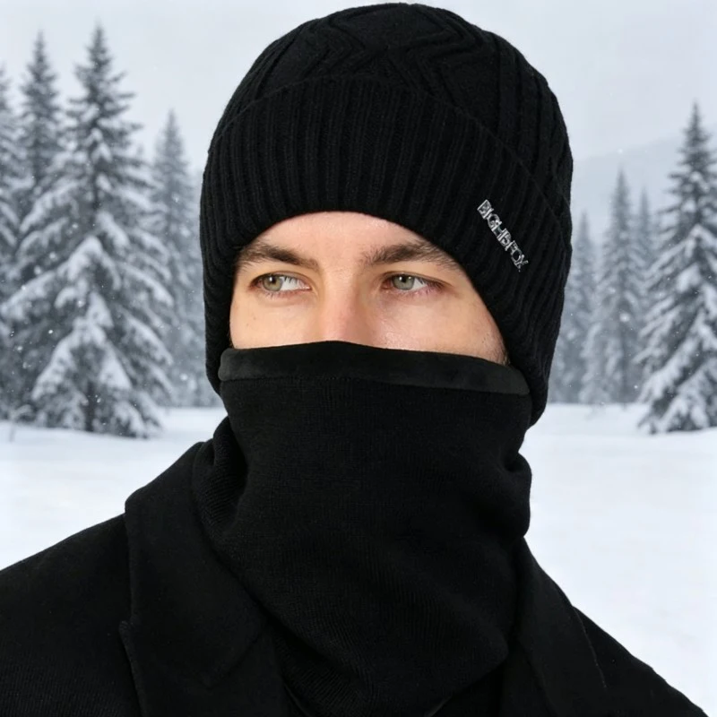 Men 65cm Large Head Wool Knit Beanie, Fleece Lined Earflaps Winter Hat, Stretch Non‑tight Fit, Warm Men's Skullies Beanie