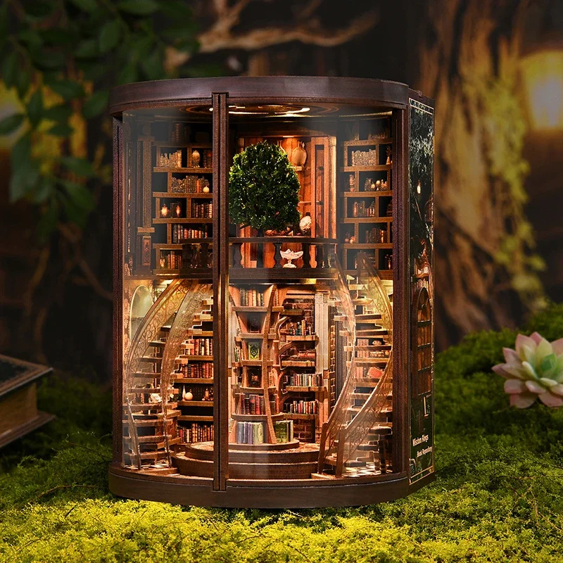 

DIY Magic Book Nook Kit, Wooden Miniature Scene with LED & Figurines - 3D Puzzle Bookend for Bookshelf, Unique Home Decor Gift