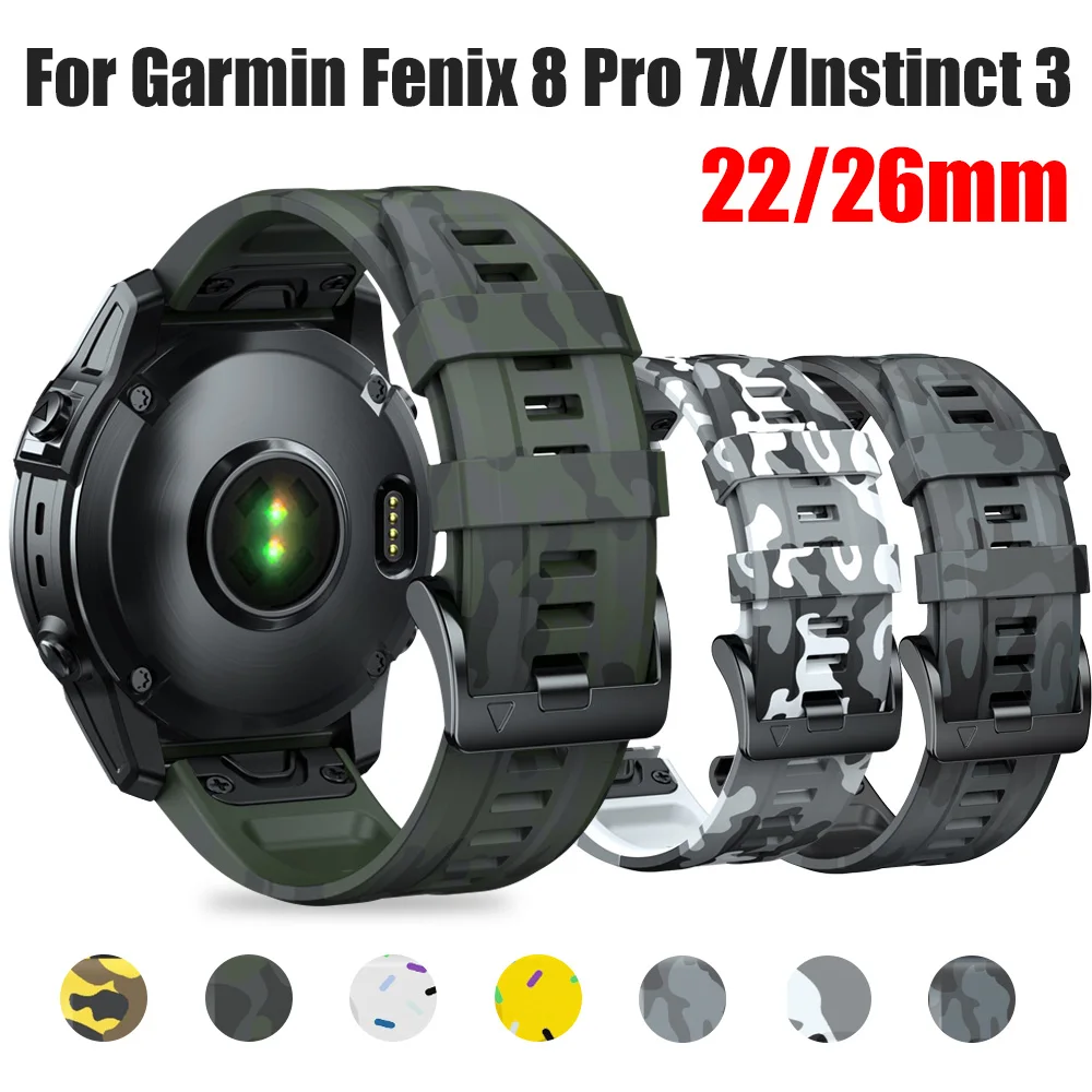 22/26 mm QuickFit Camouflage Silikonarmband für Garmin Fenix 8 Pro E 8 7X/Instinct 3 2x/Tactix 8 7X/Forerunner 970 965 Uhrenarmband