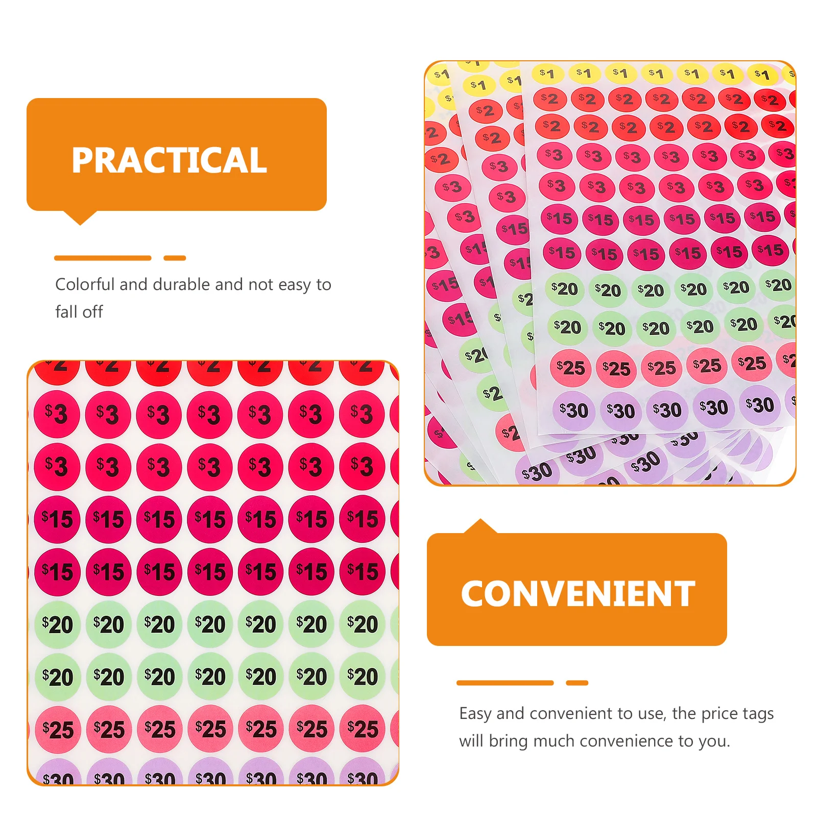

10 Sheets Waterproof Price Tag Paper Stickers Bright Pre-Priced Decals for Supermarket Sale Stickers Small Business Pricing